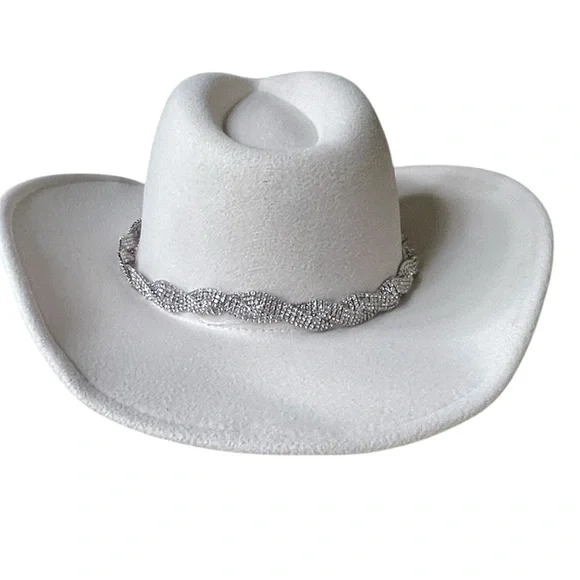 NEW Arula Ivory White Felt Ladies Cowboy Hat with Silver Sequin Braided Hatband - Picture 4 of 12